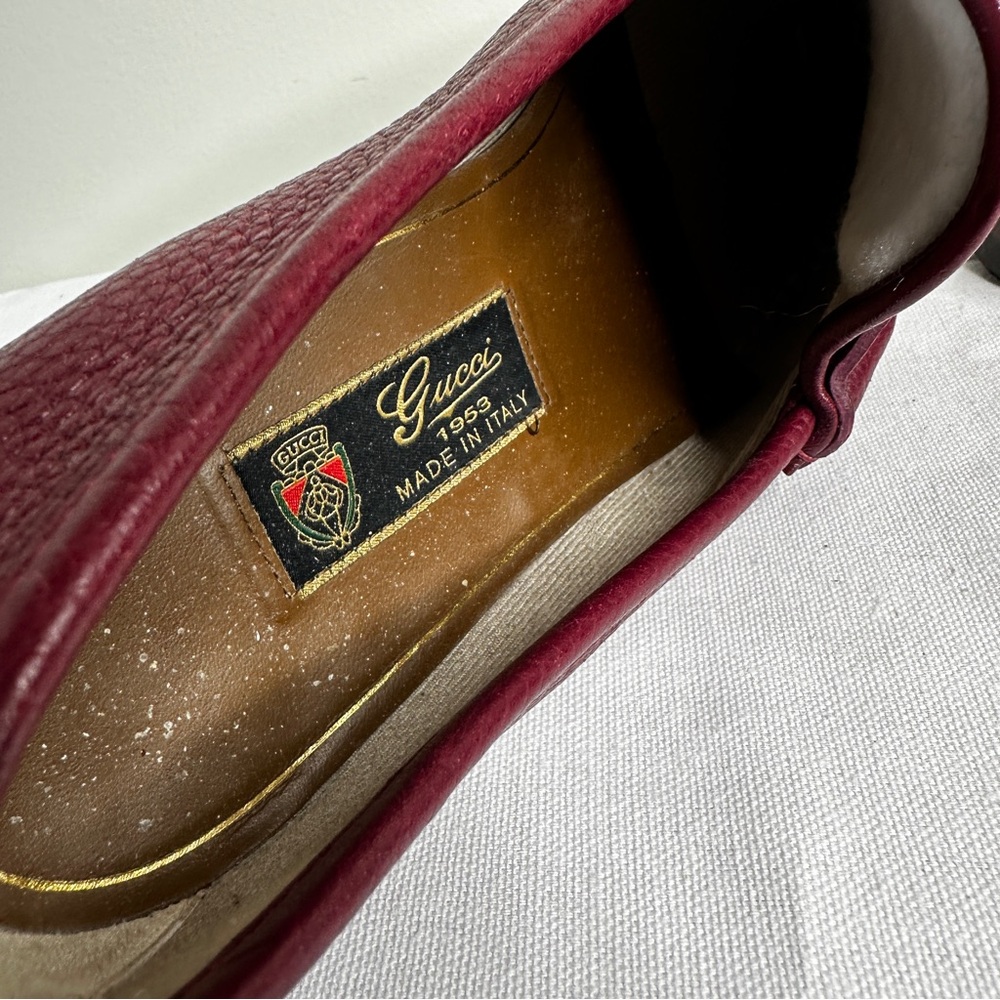 Gucci - Men’s Horsebit Authentic - Red Leather Vintage Loafer Shoes - Size 7 - Picture 8 of 10
